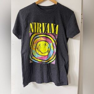 NIRVANA Gray Tee with Yellow and Multicolor Design
